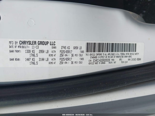 Auction sale of the 2014 Chrysler Town & Country S, vin: 2C4RC1HG3ER225239, lot number: 45505239