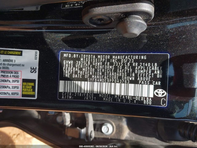 45505261 :رقم المزاد ، 5YFB4MDE9PP043763 vin ، 2023 Toyota Corolla Le مزاد بيع