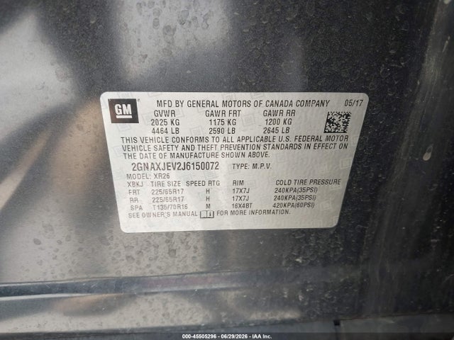 2GNAXJEV2J6150072 Chevrolet EQUINOX LT