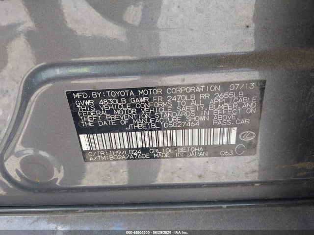 45505300 :رقم المزاد ، JTHBE1BL1D5027464 vin ، 2013 Lexus Gs 350 مزاد بيع