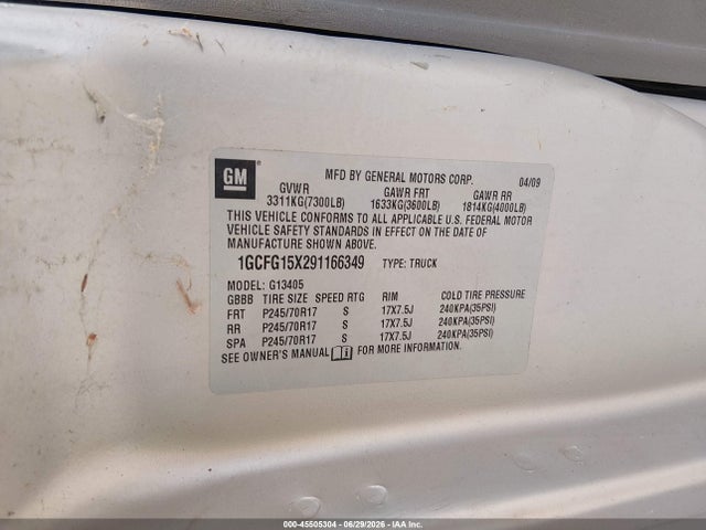 Aukcja sprzedaży 2009 Chevrolet Express Work Van, vin: 1GCFG15X291166349, numer aukcji: 45505304