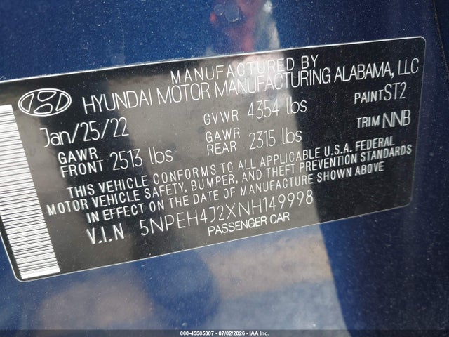 Hyundai Sonata Limited 2022 5NPEH4J2XNH149998 Image 9