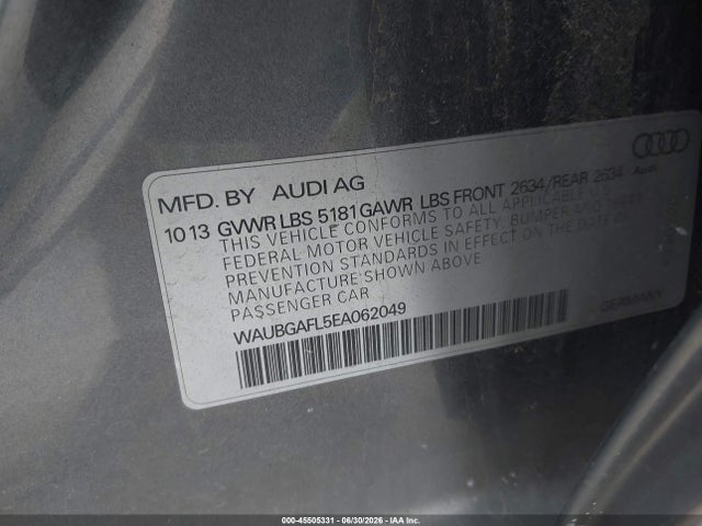 45505331 :رقم المزاد ، WAUBGAFL5EA062049 vin ، 2014 Audi S4 3.0t Premium Plus مزاد بيع