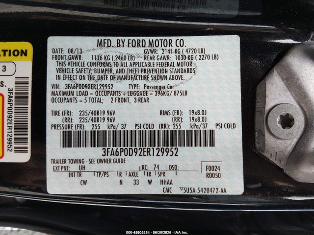 3FA6P0D92ER129952 Ford Fusion Titanium
