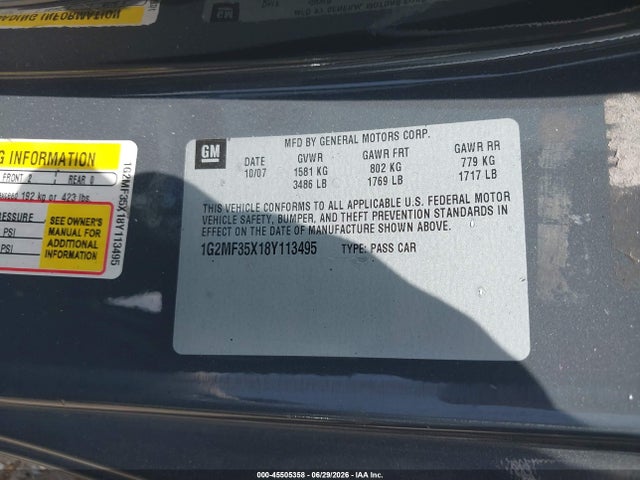45505358 :رقم المزاد ، 1G2MF35X18Y113495 vin ، 2008 Pontiac Solstice Gxp مزاد بيع