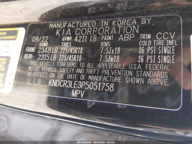 2023 Kia Niro Ex Touring მანქანა იყიდება აუქციონზე, vin: KNDCR3LE3P5051758, აუქციონის ნომერი: 45505365