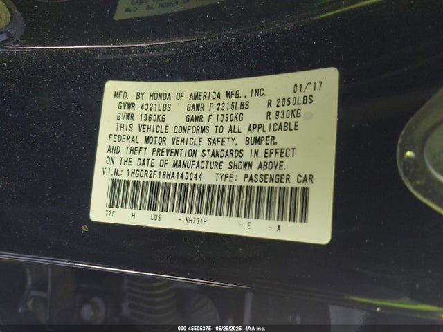 Продаж на аукціоні авто 2017 Honda Accord Sport Se, vin: 1HGCR2F18HA140044, номер лоту: 45505375