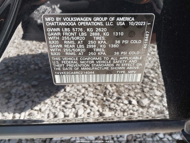 Продаж на аукціоні авто 2024 Volkswagen Atlas Cross Sport 2.0t Se W/technology, vin: 1V2KE2CA8RC214044, номер лоту: 45505381