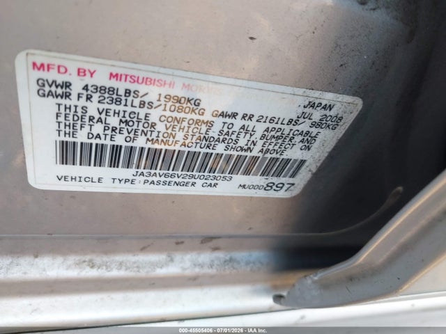 2009 Mitsubishi Lancer Ralliart მანქანა იყიდება აუქციონზე, vin: JA3AV66V29U023053, აუქციონის ნომერი: 45505406