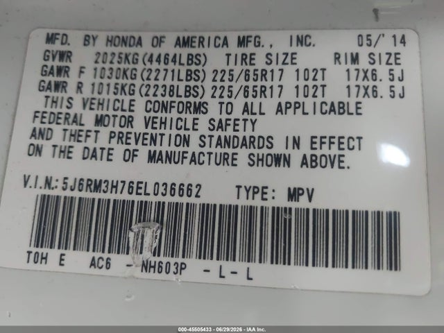 Honda Cr-v Ex-l 2014 5J6RM3H76EL036662 Image 9