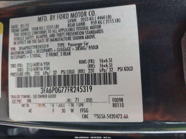 Ford FUSION S 2015 3FA6P0G77FR245319 Image 9