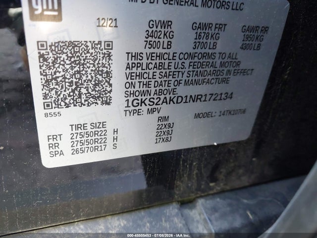 Продажа на аукционе авто 2022 Gmc Yukon 4wd Sle, vin: 1GKS2AKD1NR172134, номер лота: 45505453