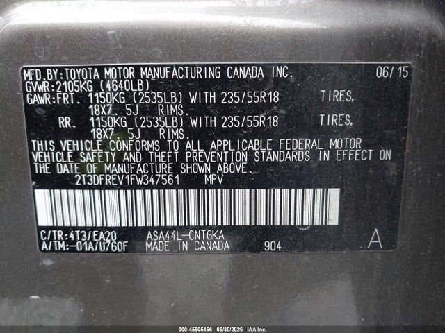 Toyota Rav4 Limited 2015 2T3DFREV1FW347561 Image 9