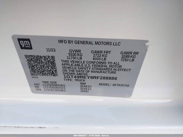 Aukcja sprzedaży 2024 Gmc Sierra 2500hd 4wd  Standard Bed Denali, vin: 1GT49REY8RF288886, numer aukcji: 45505477