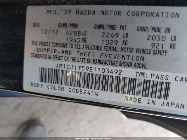 Auction sale of the 2014 Mazda Mazda6 I Touring, vin: JM1GJ1T59E1103492, lot number: 45505545