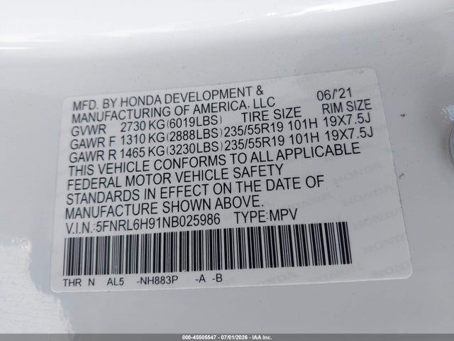 Honda Odyssey Elite 2022 5FNRL6H91NB025986 Image 9