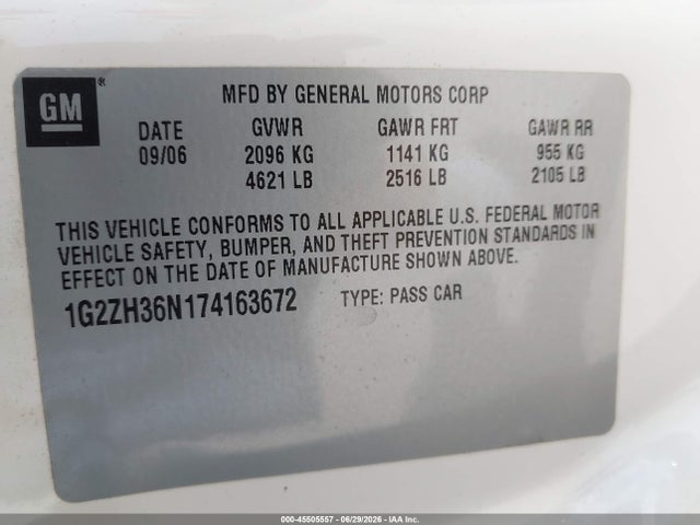 Продажа на аукционе авто 2007 Pontiac G6 Gt, vin: 1G2ZH36N174163672, номер лота: 45505557