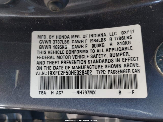 Продажа на аукционе авто 2017 Honda Civic Lx, vin: 19XFC2F50HE028402, номер лота: 45505563