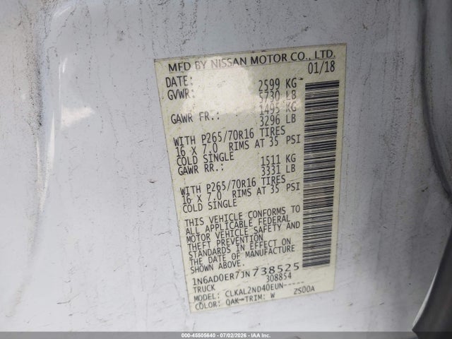 Nissan Frontier Sv 2018 1N6AD0ER7JN738525 Image 9