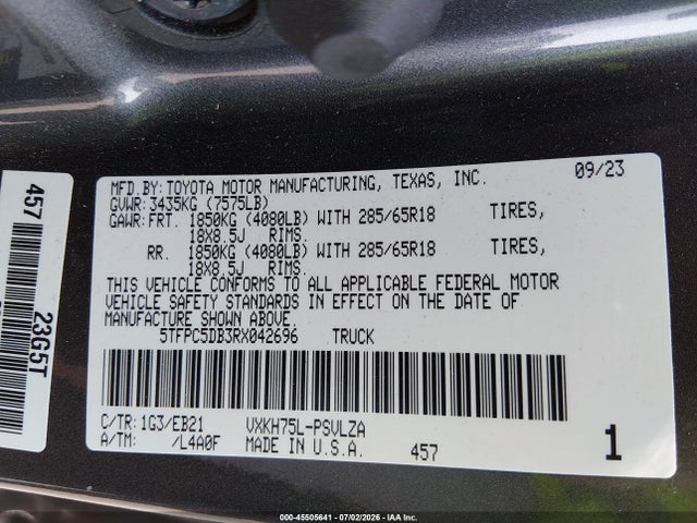 5TFPC5DB3RX042696 Toyota Tundra Hybrid Trd Pro 4wd