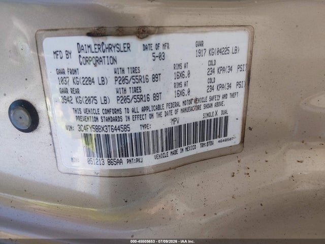 Продажа на аукционе авто 2003 Chrysler Pt Cruiser Touring, vin: 3C4FY58BX3T644585, номер лота: 45505653