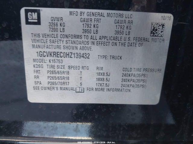 1GCVKREC0HZ139432 Chevrolet Silverado 1500 Lt