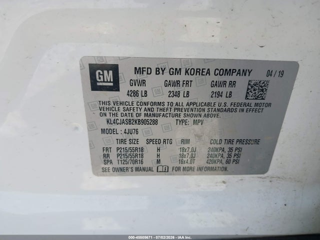 Продаж на аукціоні авто 2019 Buick Encore Fwd Preferred, vin: KL4CJASB2KB905288, номер лоту: 45505671