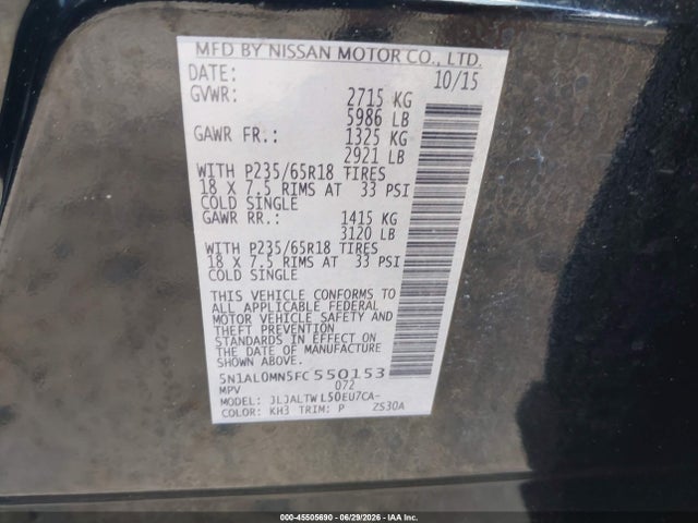 Продажа на аукционе авто 2015 Infiniti Qx60, vin: 5N1AL0MN5FC550153, номер лота: 45505690