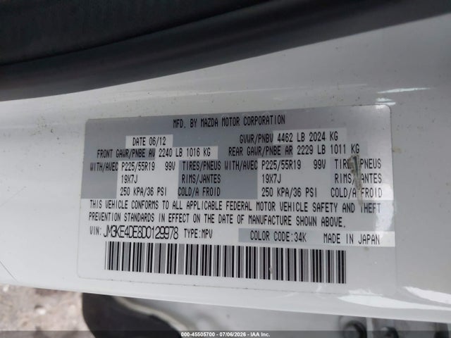 Продажа на аукционе авто 2013 Mazda Cx-5 Grand Touring, vin: JM3KE4DE8D0129978, номер лота: 45505700