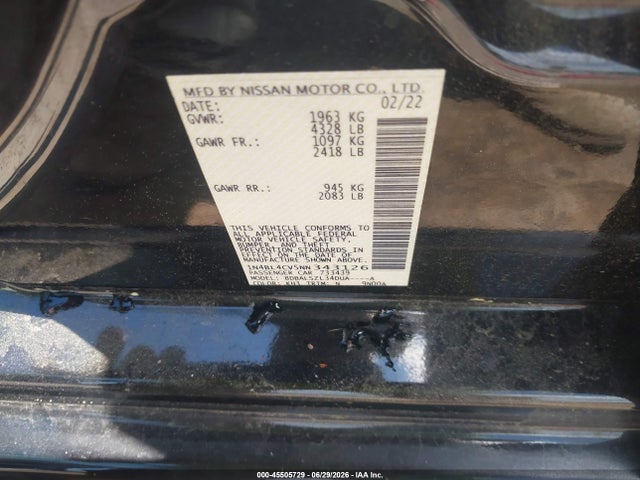 1N4BL4CV5NN343126 Nissan Altima Sr Fwd