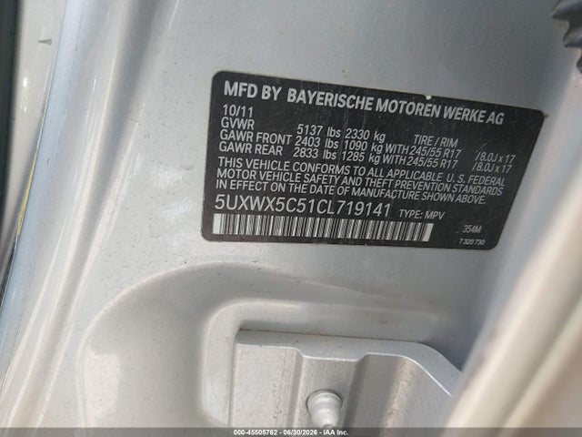 Продажа на аукционе авто 2012 Bmw X3 Xdrive28i, vin: 5UXWX5C51CL719141, номер лота: 45505762