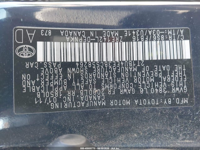 45505770 :رقم المزاد ، 2T1BU4EE3BC558264 vin ، 2011 Toyota Corolla Le مزاد بيع