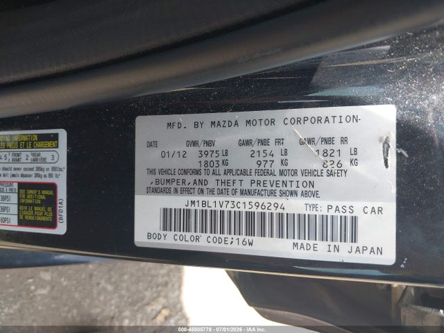 2012 Mazda Mazda3 I Touring მანქანა იყიდება აუქციონზე, vin: JM1BL1V73C1596294, აუქციონის ნომერი: 45505778
