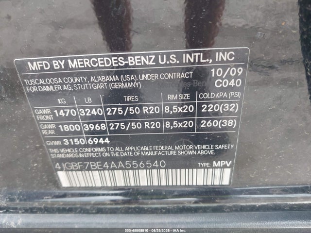 Aukcja sprzedaży 2010 Mercedes-benz Gl 450 4matic, vin: 4JGBF7BE4AA556540, numer aukcji: 45505810