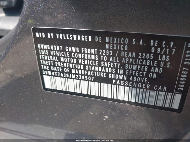 2018 Volkswagen Jetta 2.0t Gli მანქანა იყიდება აუქციონზე, vin: 3VW4T7AJ9JM229507, აუქციონის ნომერი: 45505879