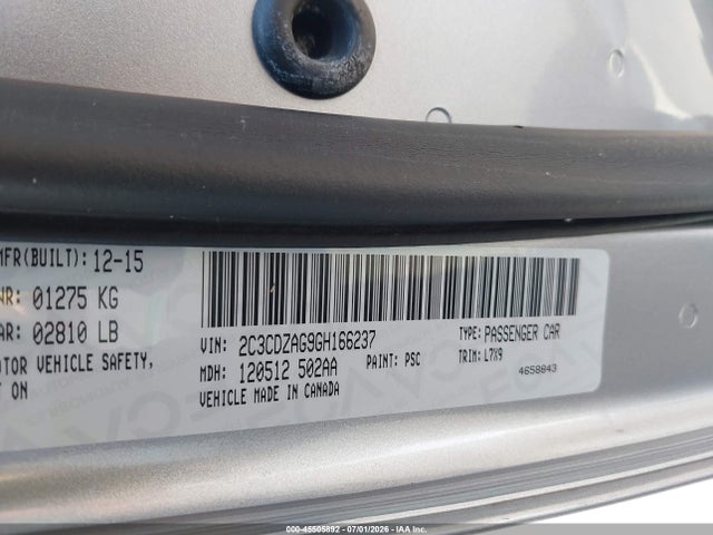2016 Dodge Challenger Sxt მანქანა იყიდება აუქციონზე, vin: 2C3CDZAG9GH166237, აუქციონის ნომერი: 45505892