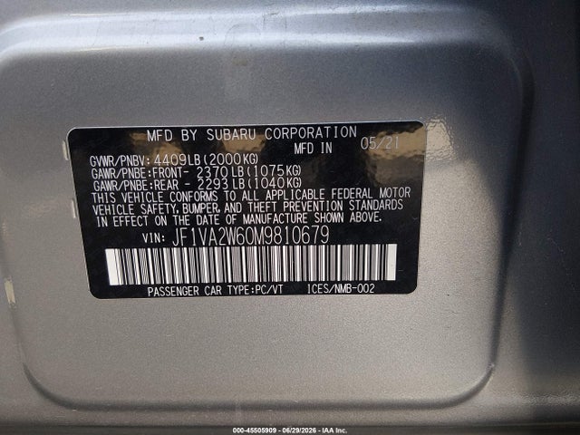 Subaru Wrx Sti Limited 2021 JF1VA2W60M9810679 Image 9