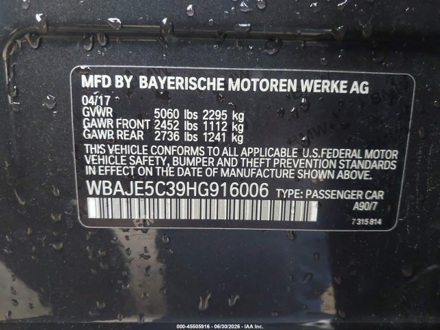 BMW 540I 2017 WBAJE5C39HG916006 Image 9