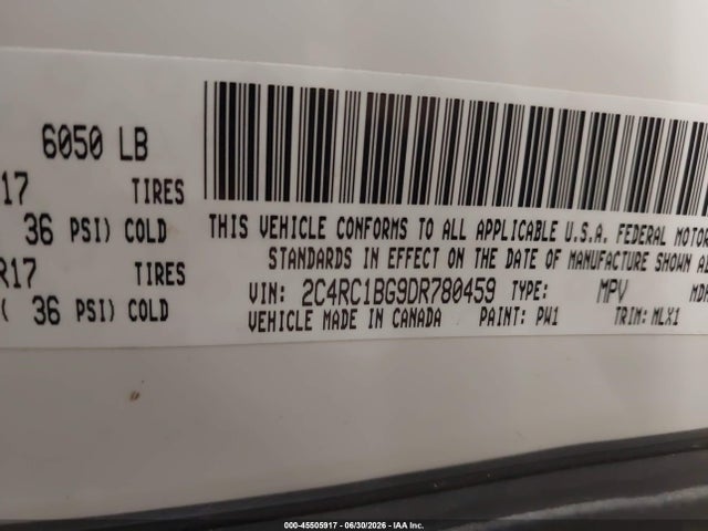 2013 Chrysler Town & Country Touring მანქანა იყიდება აუქციონზე, vin: 2C4RC1BG9DR780459, აუქციონის ნომერი: 45505917