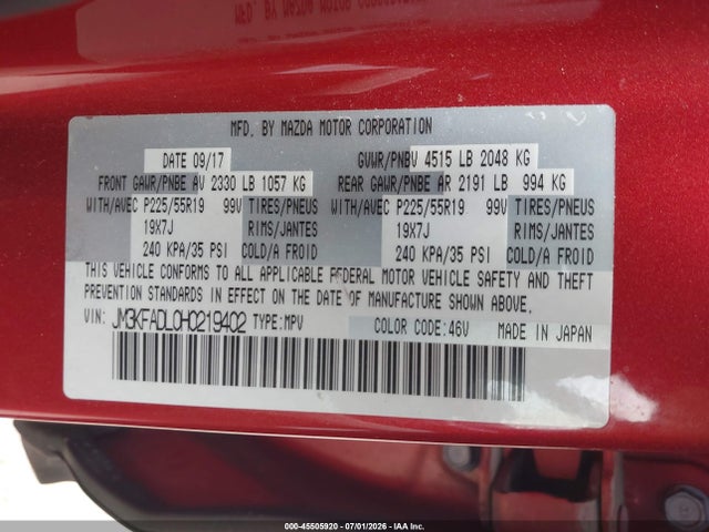 Продаж на аукціоні авто 2017 Mazda Cx-5 Grand Touring, vin: JM3KFADL0H0219402, номер лоту: 45505920