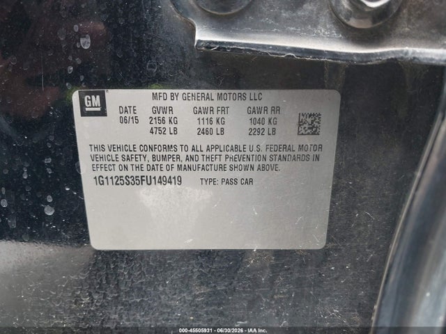 Chevrolet Impala 2lt 2015 1G1125S35FU149419 Image 9