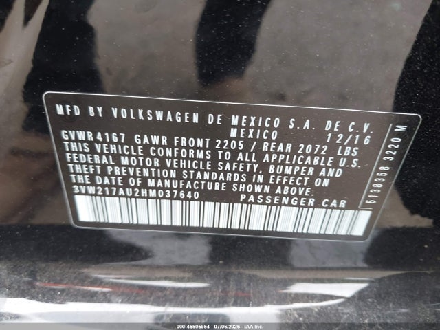 Продажа на аукционе авто 2017 Volkswagen Golf Tsi S 4-door/tsi Se 4-door/tsi Sel 4-door/tsi Wolfsburg Edition 4-door, vin: 3VW217AU2HM037640, номер лота: 45505954