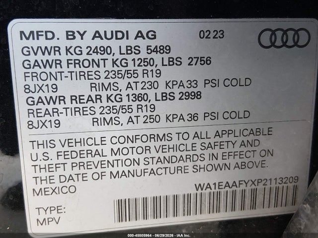 Aukcja sprzedaży 2023 Audi Q5 Premium Plus 45 Tfsi S Line Quattro, vin: WA1EAAFYXP2113209, numer aukcji: 45505964