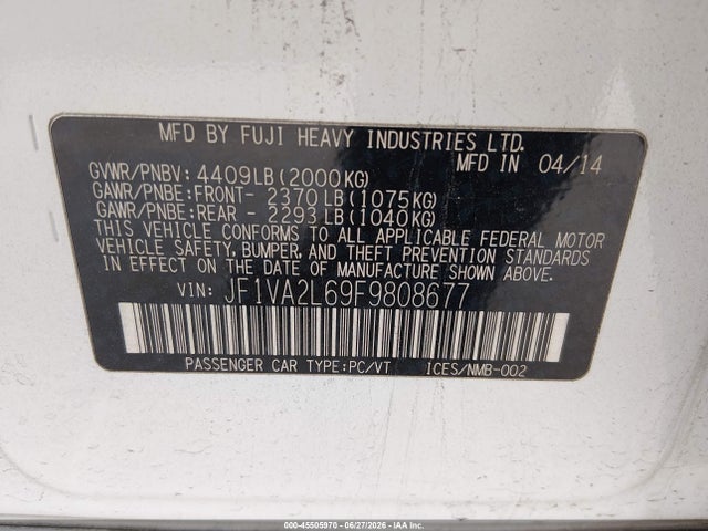 Subaru Wrx Sti 2015 JF1VA2L69F9808677 Image 9