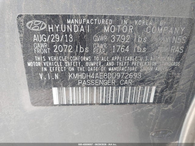 Aukcja sprzedaży 2013 Hyundai Elantra Gls, vin: KMHDH4AE8DU972693, numer aukcji: 45506057