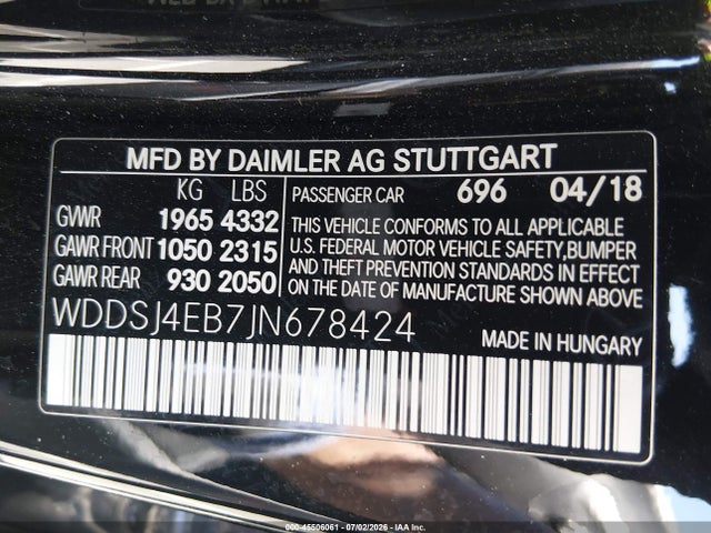 WDDSJ4EB7JN678424 Mercedes-Benz CLA 250