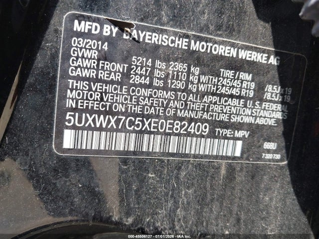 Aukcja sprzedaży 2014 Bmw X3 Xdrive35i, vin: 5UXWX7C5XE0E82409, numer aukcji: 45506127