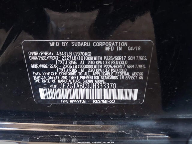 JF2GTABC9JH333370 Subaru Crosstrek 2.0i Premium