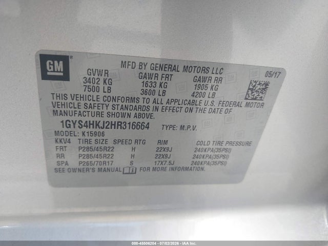 Aukcja sprzedaży 2017 Cadillac Escalade Esv Luxury, vin: 1GYS4HKJ2HR316664, numer aukcji: 45506204