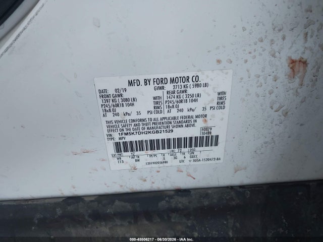 Ford EXPLORER XLT 2019 1FM5K7DH2KGB21529 Image 9